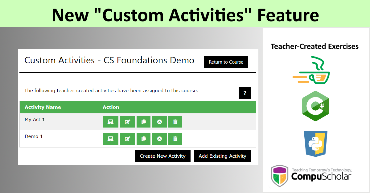 New Custom Activities Feature