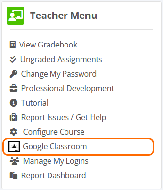 Google Classroom Link on Teacher Menu
