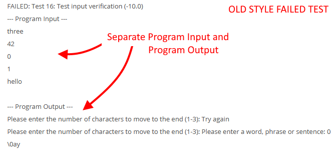 Old-style test case failure